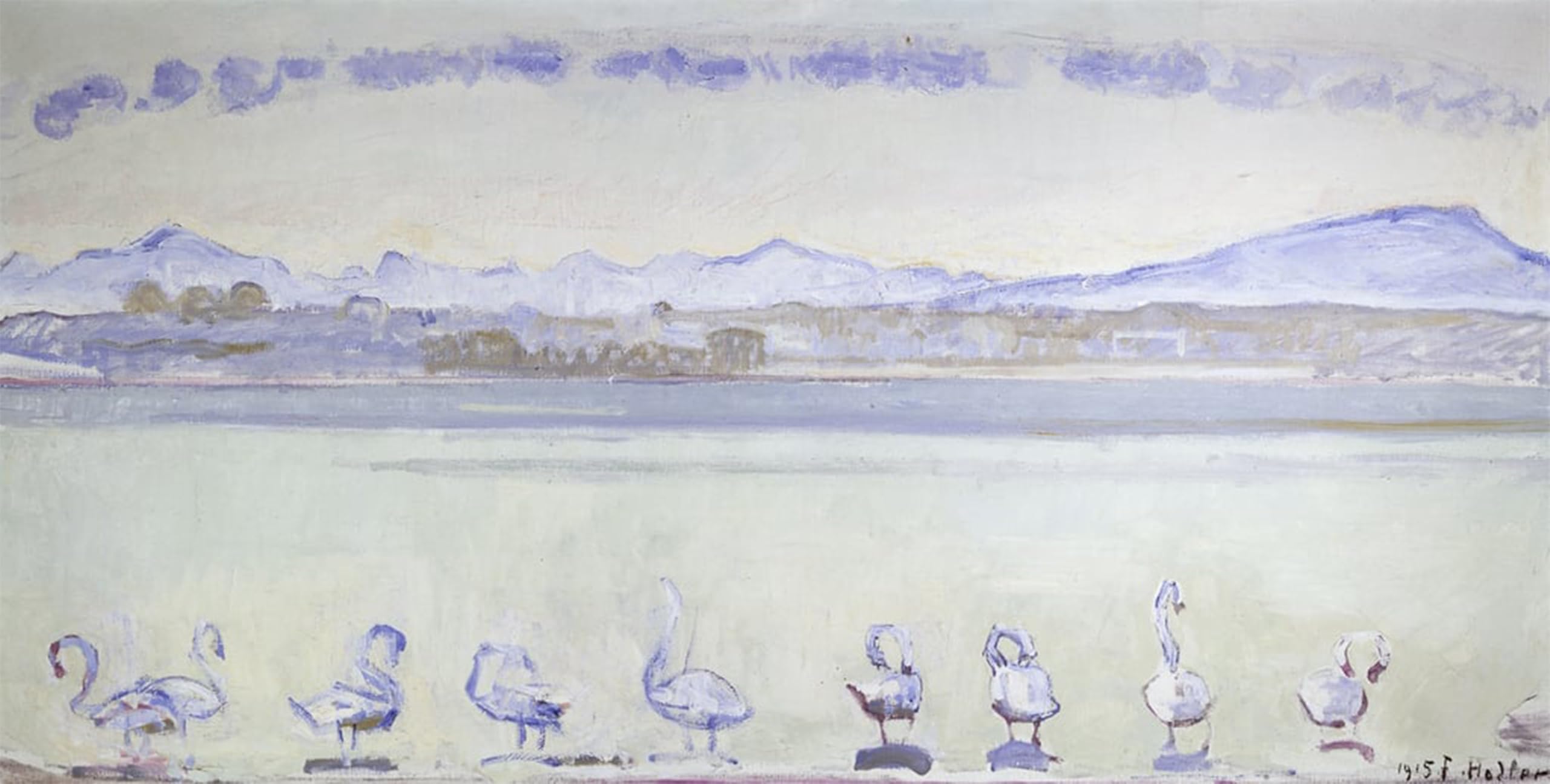ARTXLXXBN Famous Print Painting Colorful Art Print Nine Swans in Front of a Mountainous Landscape by Ferdinand Hodler Canvas Art Decorations for Home Decor 60x90cm