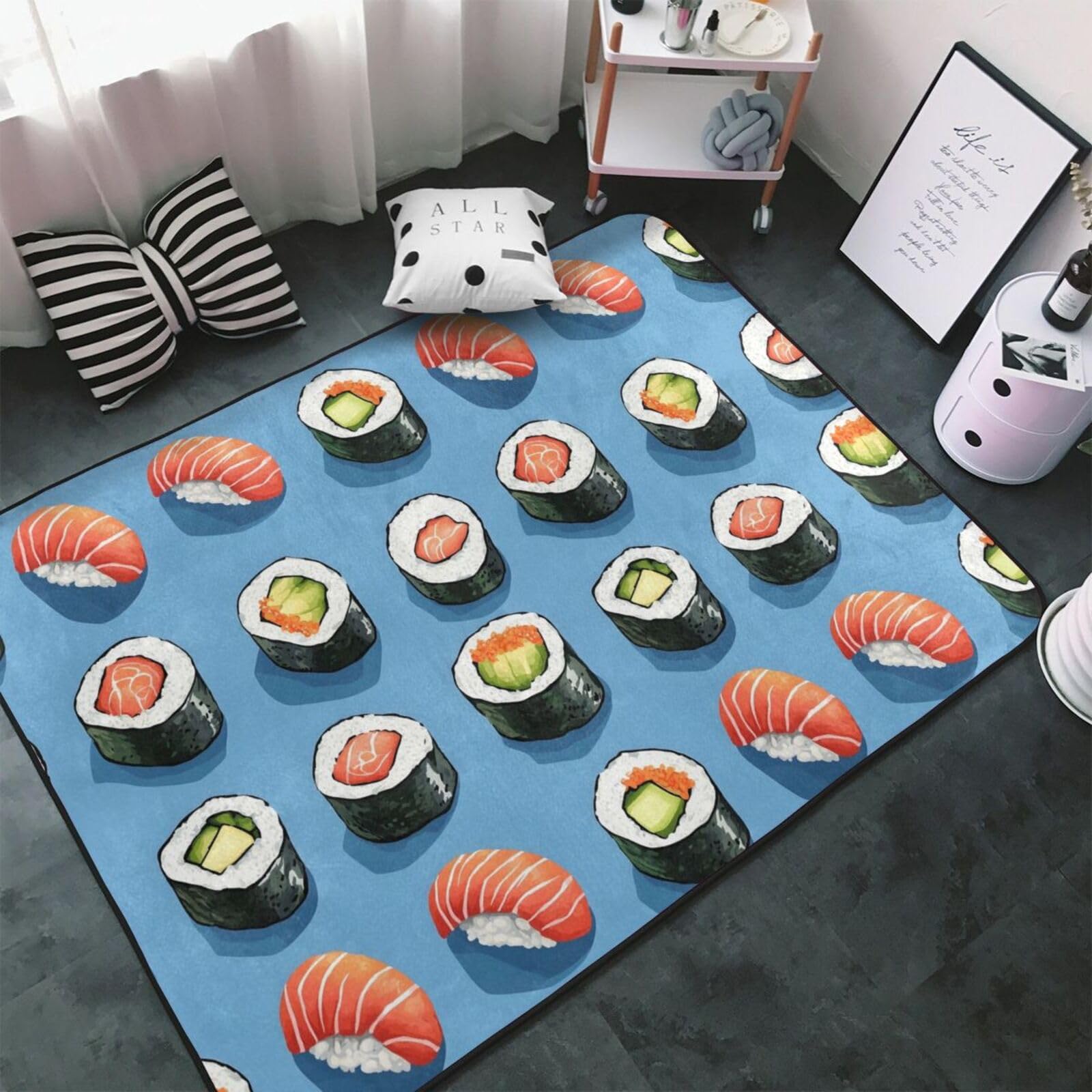 Tapis imprimé sushi réaliste et lavable pour égayer votre salle à manger