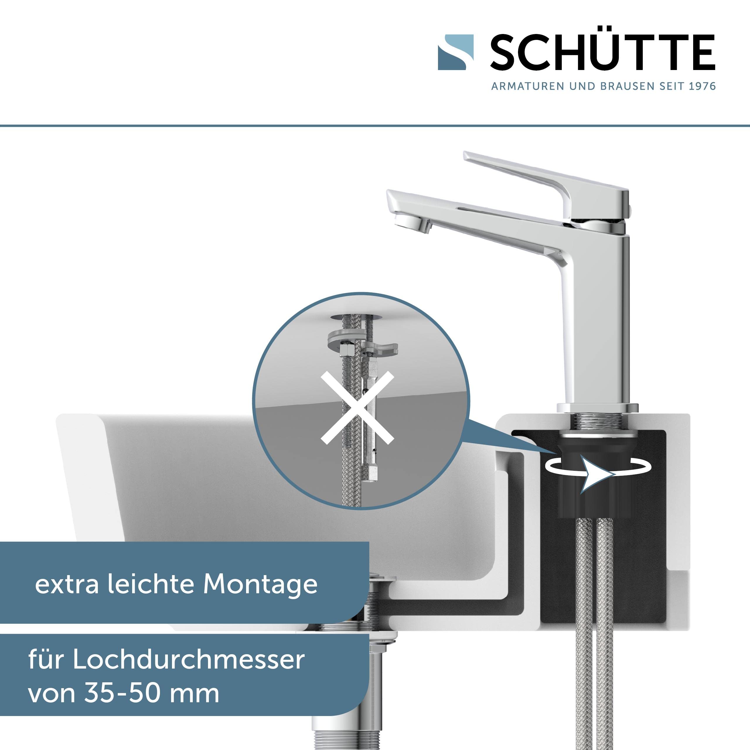 Schütte RAVEN waschtischarmatur bad, Wasserhahn Bad mit Ablaufgarnitur, Armatur Badezimmer, Einhebelmischer Badezimmer mit Pop Up Abflussstopfen, Mischbatterie Waschbecken, Chrom