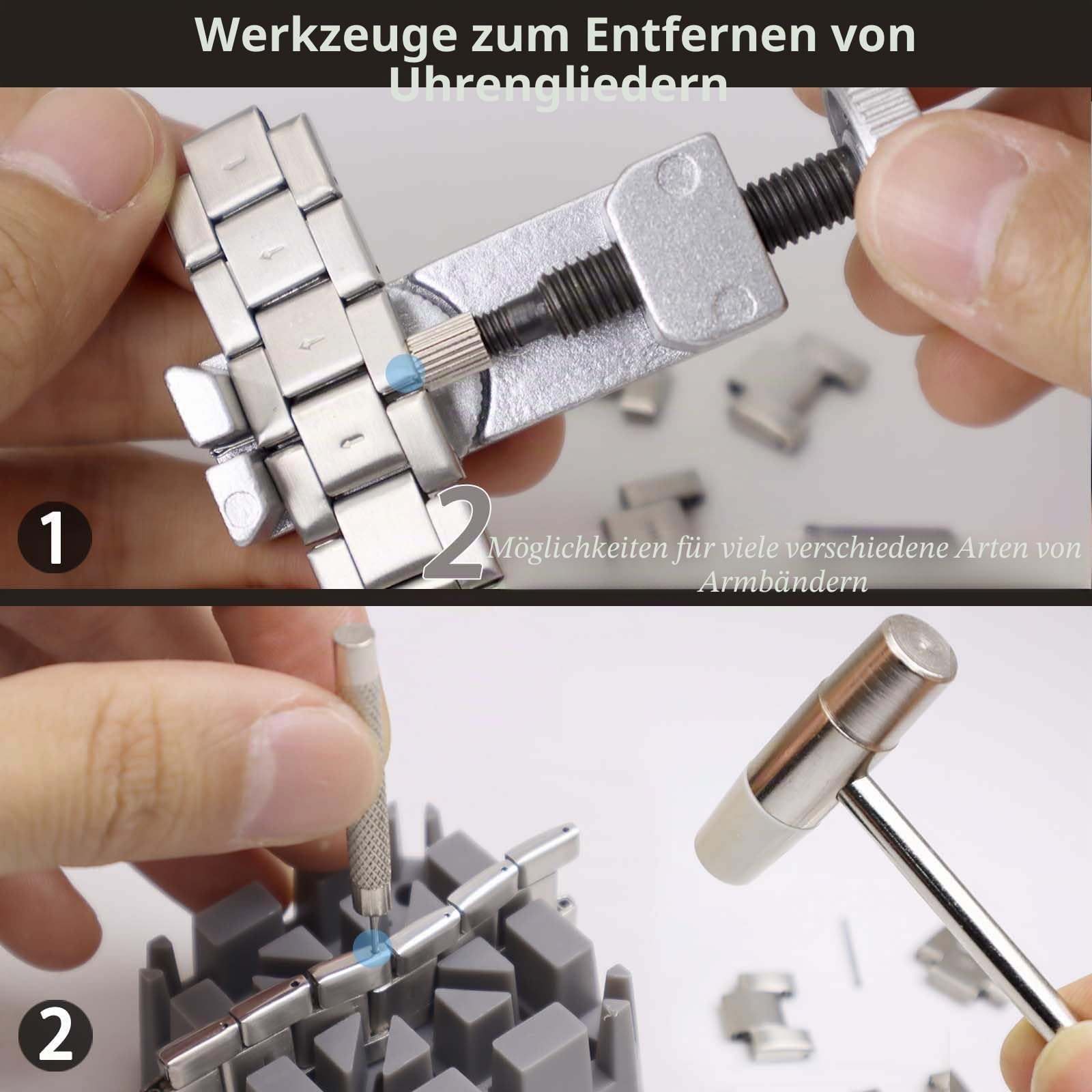 Professionelles Uhren Reparatur Set, GLDCAPA Uhren Reparatur Werkzeuge mit Tragetasche, Werkzeug zum Entfernen von Uhrengliedern, Uhrengehäuseöffner, Uhrenpresse Set mit 60 Uhrenbatterien