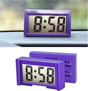 Mini Car Clock, Auto Digital Watch with LCD Time, Dashboard Electronic Clock with Strong Adhesive & Bracket Holder, Universal Interior Accessories for Vehicles Home Office (Purple)