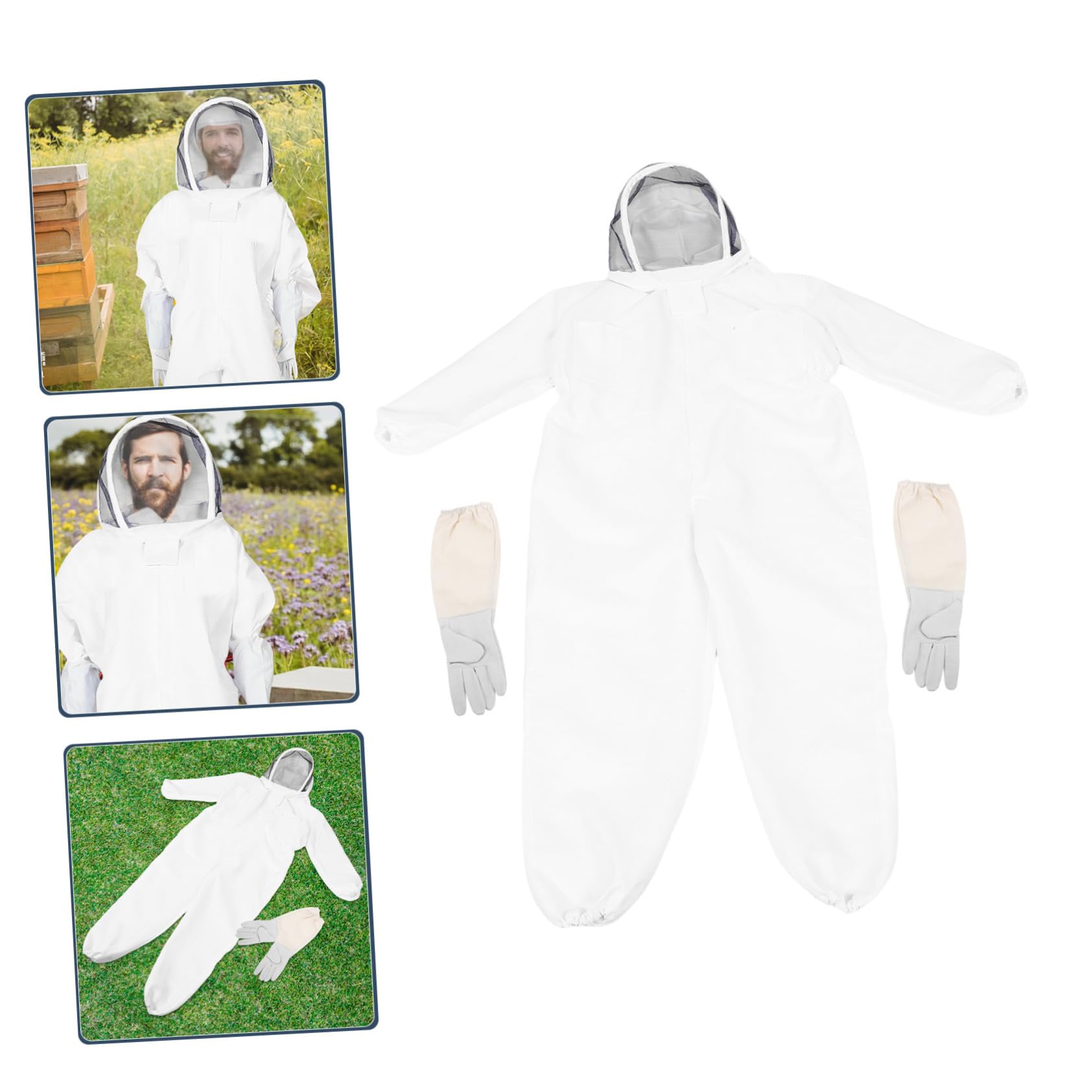 Beekeeping Suit mit Handschuhen Belüftet und Bienendicht Professioneller Imkeranzug mit Kapuze und Schleier Strapazierfähige Schutzkleidung für Imker Vollflächiger Schutz bei