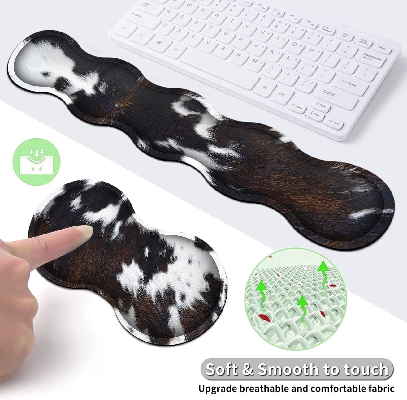 JVGFYNKL Gaming Mouse Pad XXL Large Desk Cute Black Cowhide Extended Mousepad Ergonomic Memory Foam Keyboard Wrist Rest, Stitched Edges Desk Pad(31.5x11.8 in) Extended Large Mousepads Wrist Rest Set