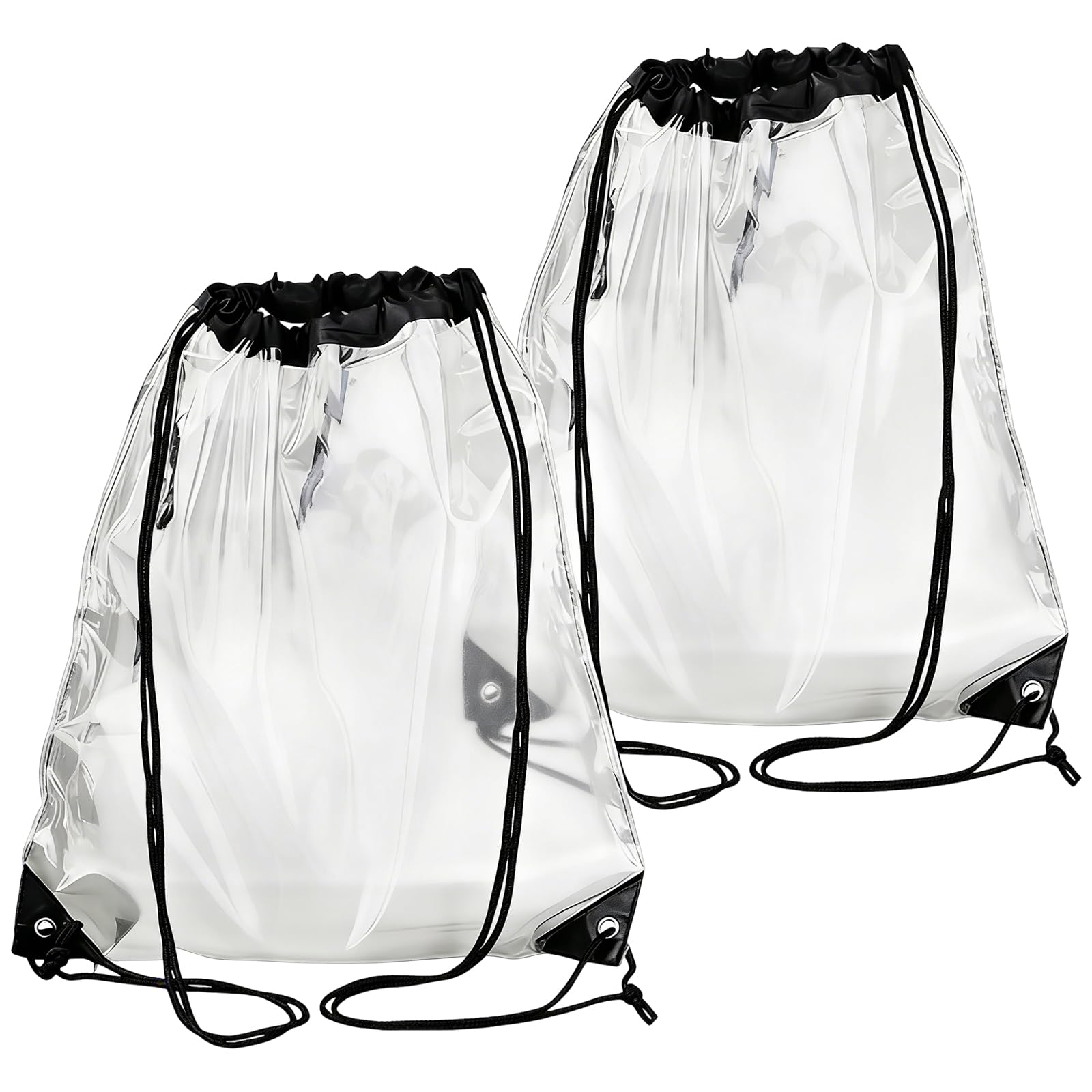CYMYGS 2 Pack Clear Drawstring Bags, Waterproof Drawstring Bag, Clear Pullstring Backpack Foldable, Lightweight Transparent Concert Pullstring Bag for Stadium College, Gym, Beach, Concert