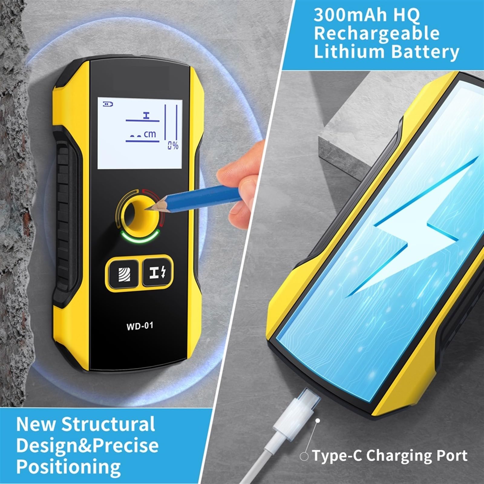 Handheld Wand Metall Detektor Scanner Holz AC Live Kabel Drähte Stud Finden Rohre Bewehrungsstäbe Erkennen Werkzeug Anzeige zur Goldsuche