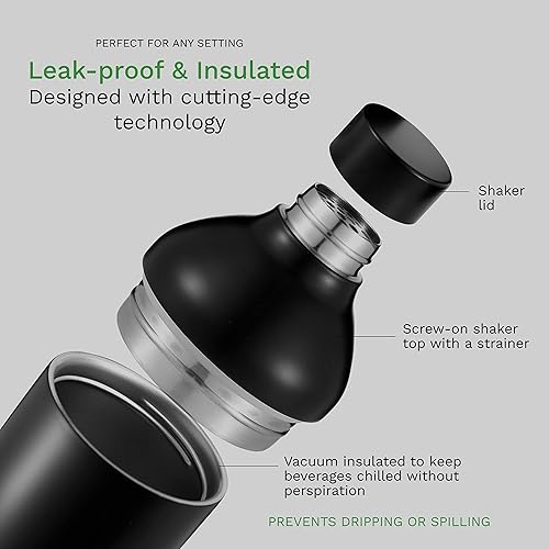 Miniatura 8 de Coctelera y vaso  Mezclador de bebidas de acero inoxidable de 19 onzas con medidas integradas, diseño a prueba de fugas y aislamiento al vacío,