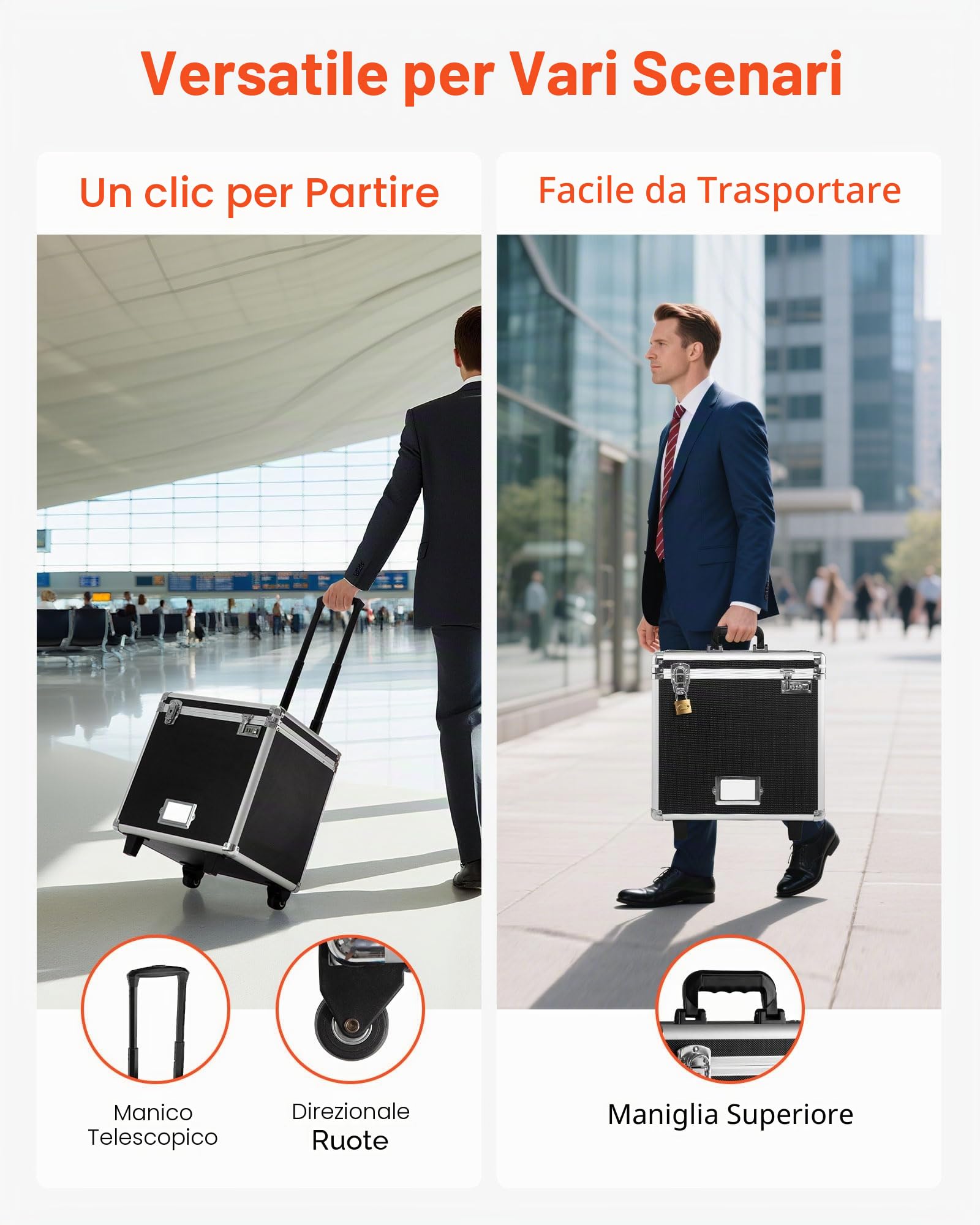 VEVOR Valigetta Portadocumenti con Ruote 39,6 x 32 x 38,1 cm Custodia Portadocumenti Portatile con Serratura Manico Telescopico, Scatola per Documenti per Ufficio, Viaggi di lavoro, Traslochi