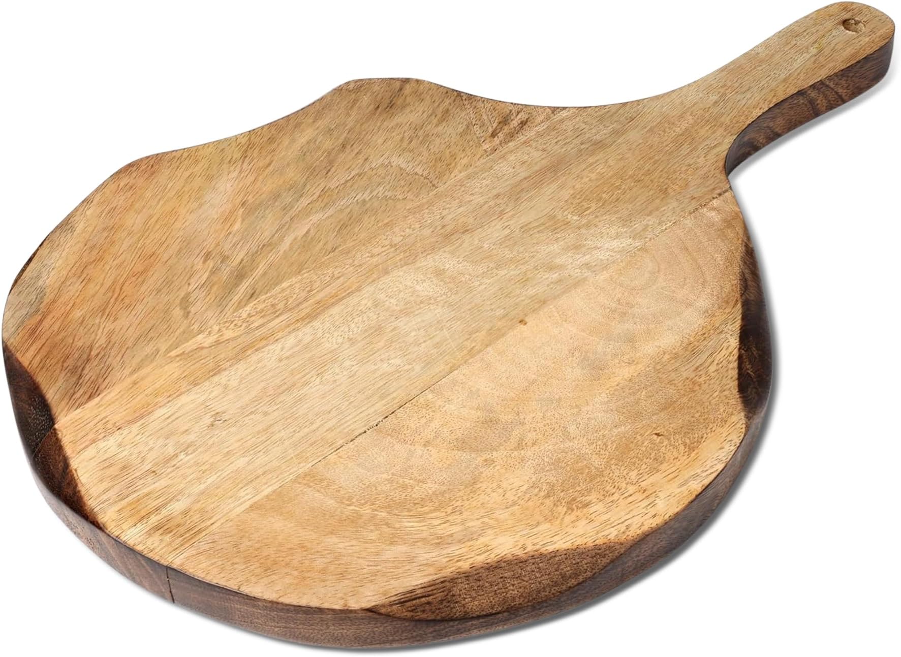 GoCraft Round Wooden Cutting Board | Mango Wood Pizza Peel | Chopping, Prep, Serve Board | Charcuterie Platter - 16" x 11"