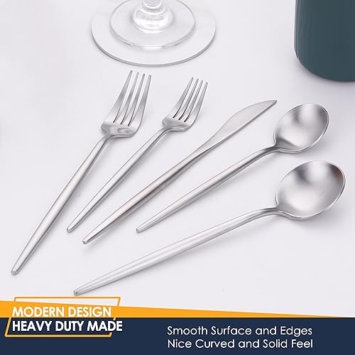 Miniatura 10 de Stapava Juego de cubiertos negros mate de 24 piezas con cuchillos para carne, cubiertos de acero inoxidable para 4, juegos de utensilios