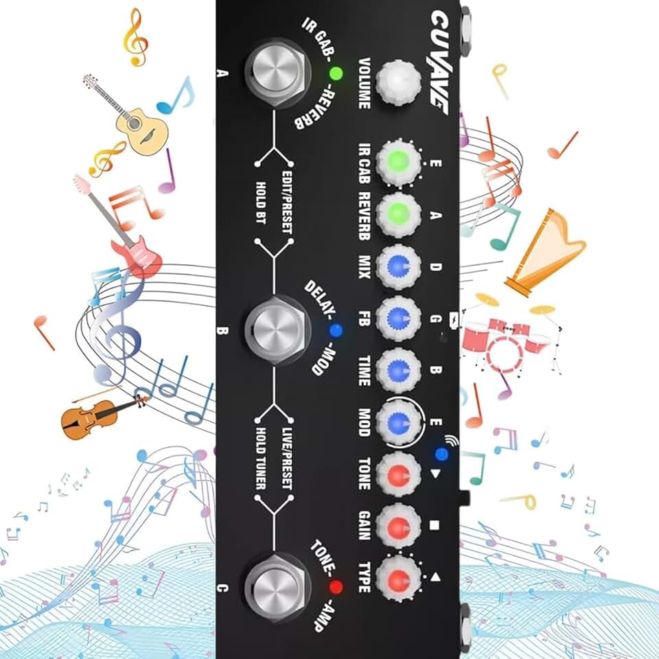 KINGSTER M-VAVE Cuvave cube baby guitarra pedaleira，com modelos de 9 AMP de carregamento 8 entradas IR CAB, Overdrive de distorção Reverb de retardo/delay Suporte Bluetooth 5.0 Para mesa de som