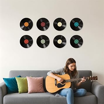 8PCS Vinyl Record Wall Posters,Retro Music Wall Art Decoration,Classic Record Style Room Decor for Rock and Roll Music Party Decorations