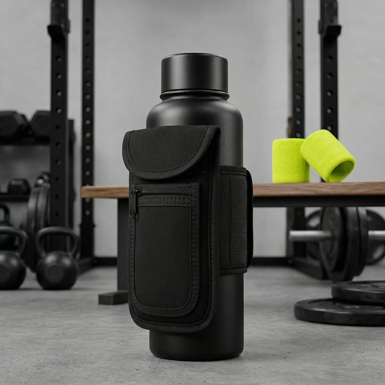 Bolsa Magnetica Gym con Mosquetón Bolsas De Fitness Bolsa Magnética de Gimnasio Bolsas Magnética con Compartimentos para Móviles Tazas Llaves para Deporte Hiking y Uso al Aire Libre, Negro