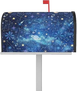 Mailbox Cover Magnetic Universe Star Moon Planet Mailbox Covers Standard Size 21x18in,Mailbox Covers Wrap Post Letter Box Cover for Garden Yard Outdoor Decor Glow Blue Gradient Watercolor