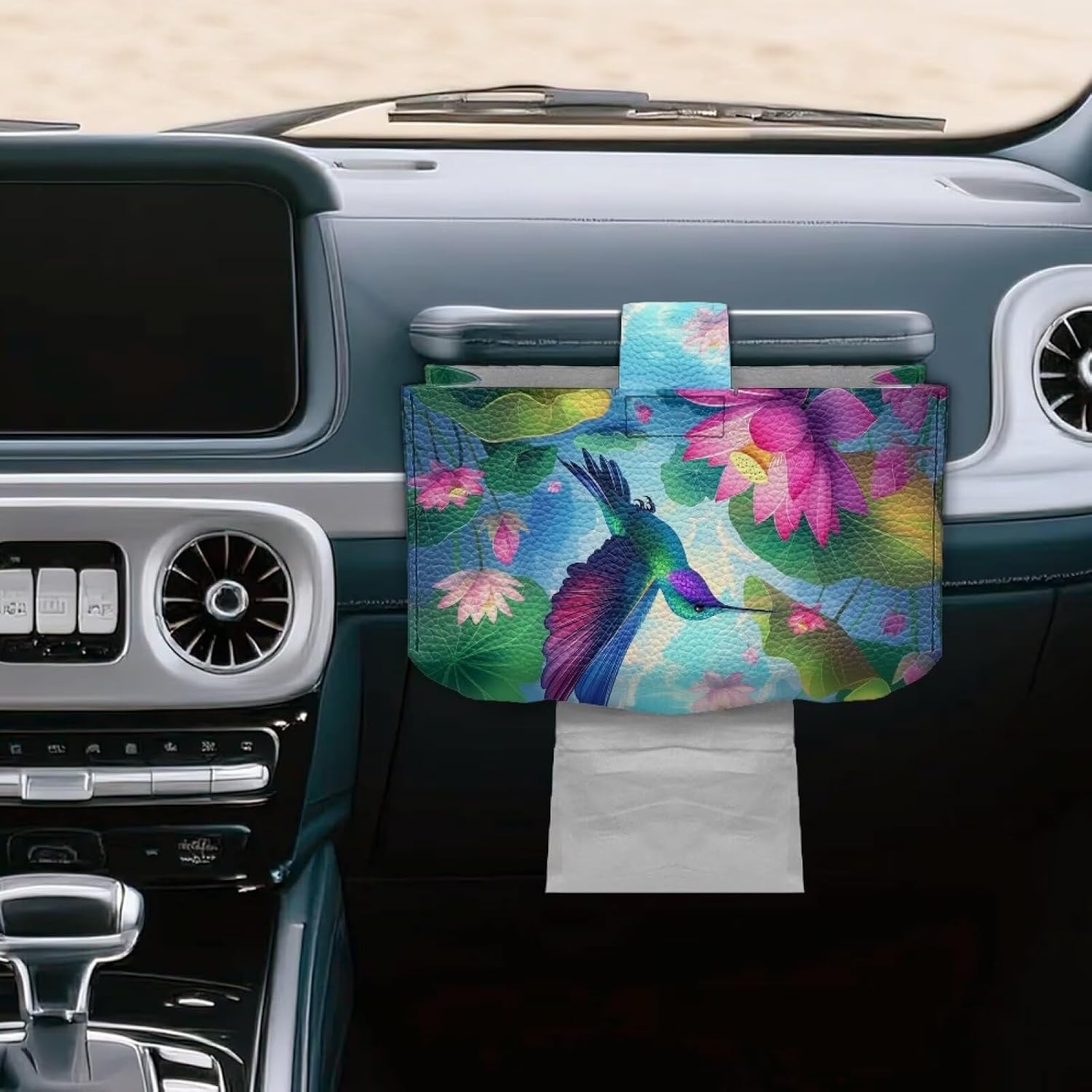 Doojoayie Hummingbird Tissue Box Cover Waterproof Leather Facial Tissue Holder Flower Facial Paper Box Napkin Dispenser Organizer for Home Living Room, Bathroom, Kitchen image 3