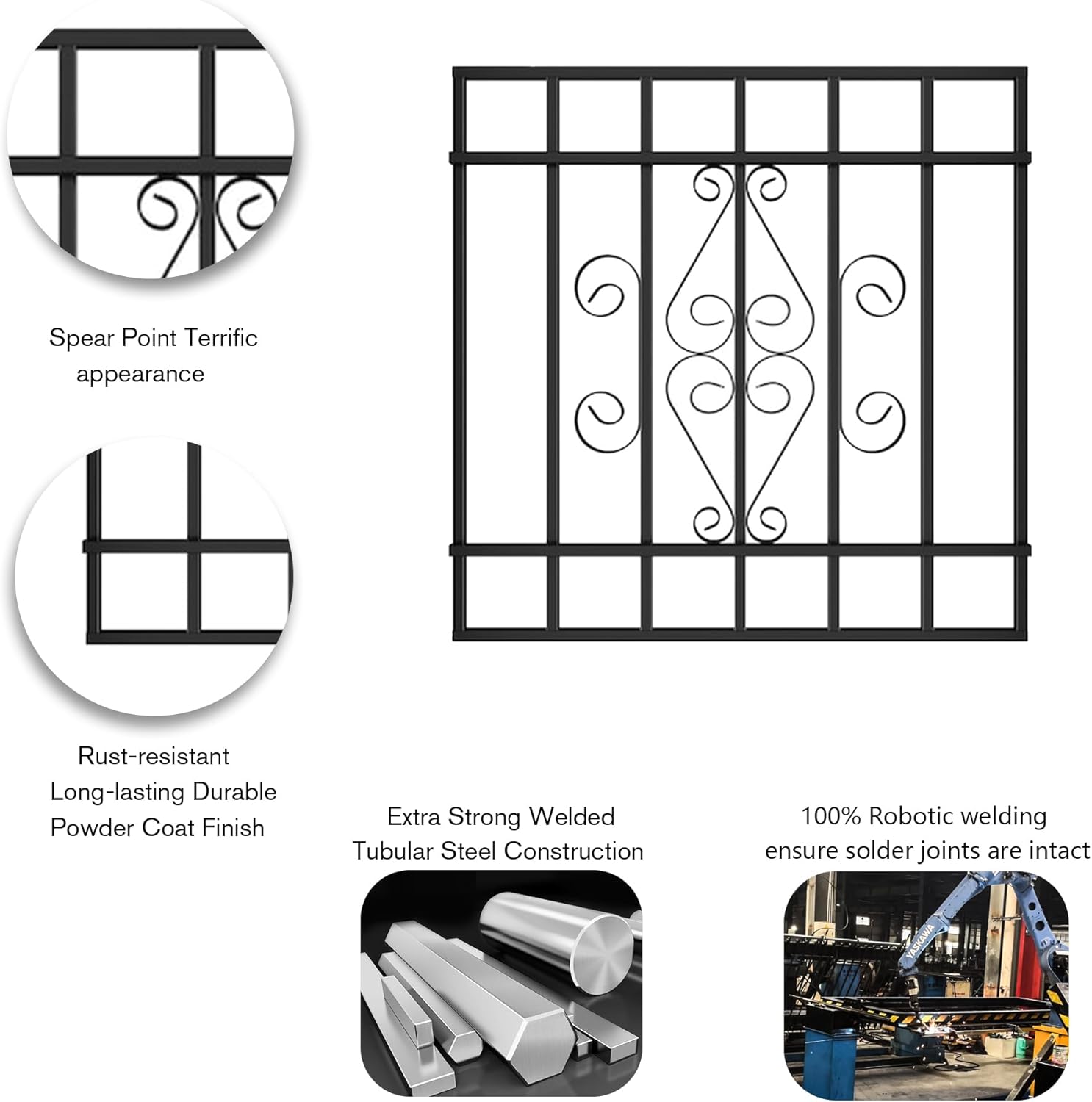 36-in x 48-in Black Magnum Heavy-Duty Window Bars Safety Guards for Childen, Outdoor Prevent Burglary Window Security Bars