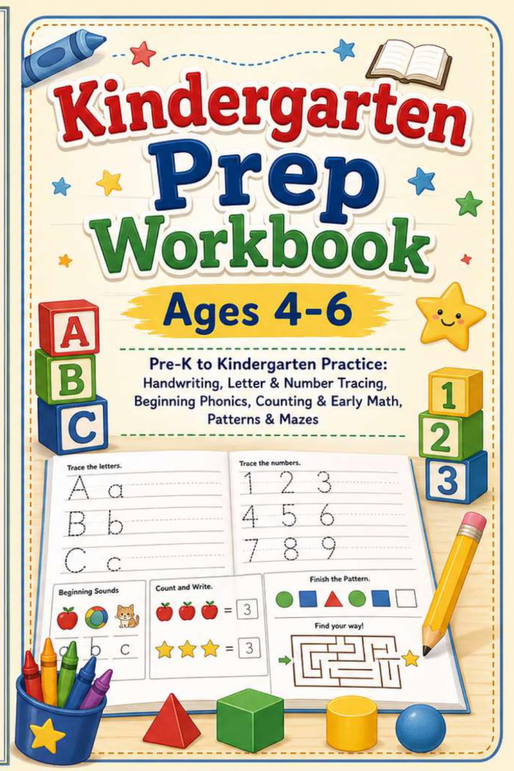 Kindergarten Prep Workbook Ages 4-6: Practice: Handwriting, Letter & Number Tracing, Beginning Phonics, Counting & Early Math, Patterns & Mazes