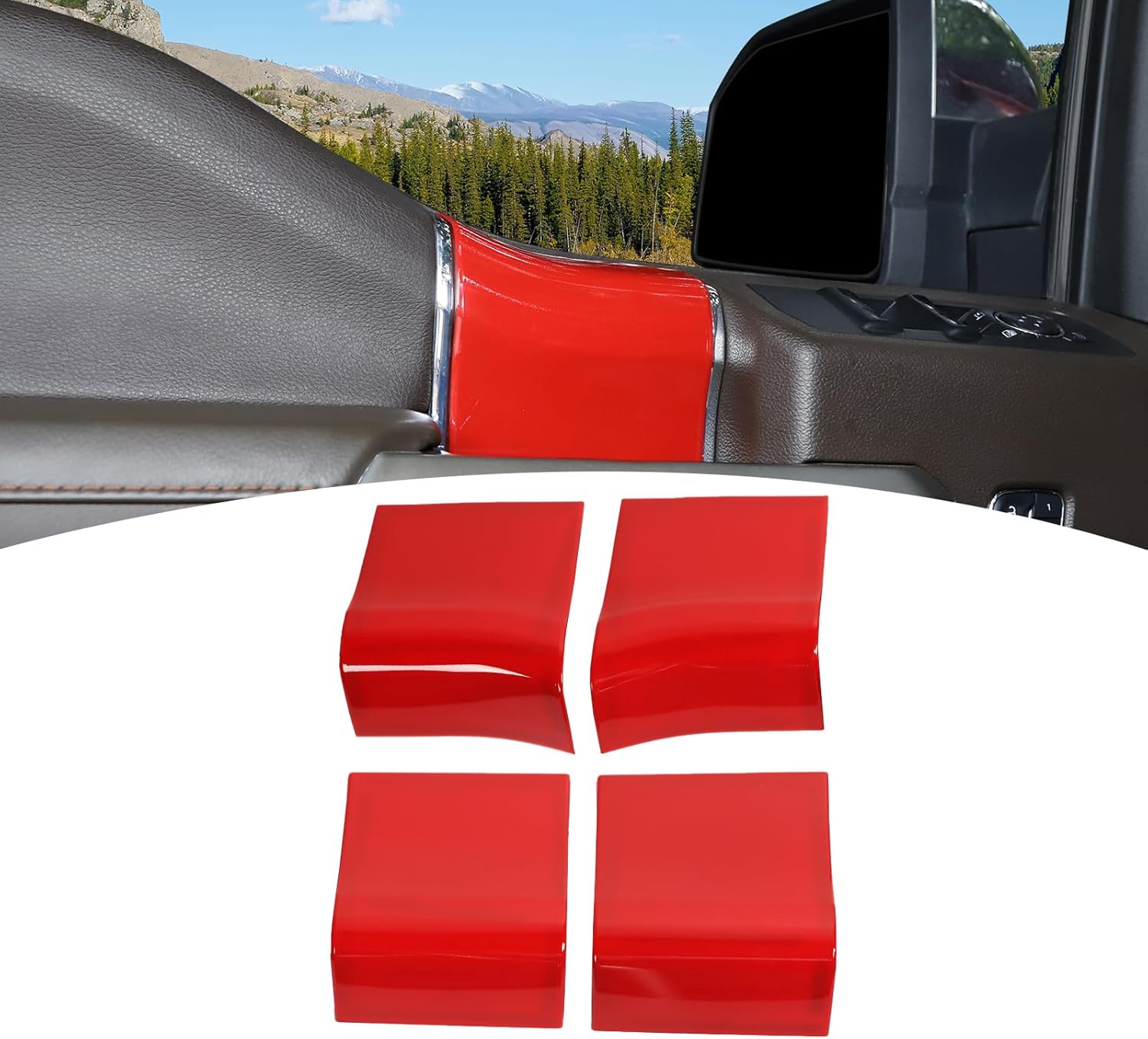 for F150 Inner Door Panel Handle Trim Cover Fit for Ford F150 2015-2020 Red Interior Accessories 4pcs