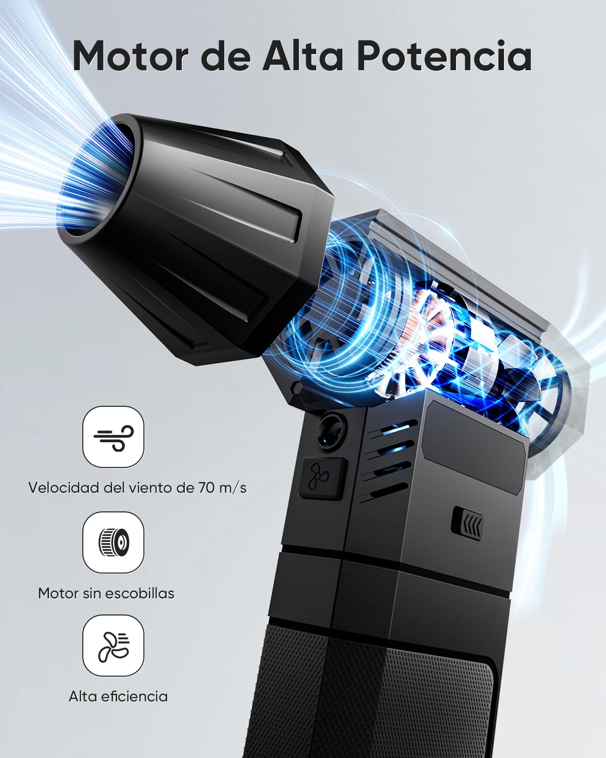 Soplador de Aire EléCtrico con 2 BateríAs Modulares, 2 Boquillas MagnéTicas, 3 Velocidades, Led – Soplador A BateríA a BateríA para Teclado, Pc, Coche Y Dispositivos ElectróNicos