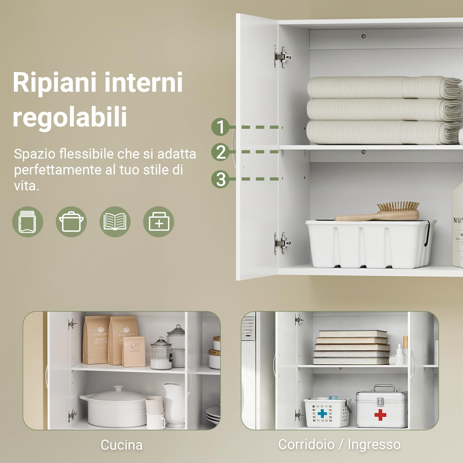 SoBuy Pensile Cucina Lungo Sospeso - Mobile Cucina con 3 Ante Bianco Mobile Pensile da Muro Salvaspazio in Legno 60x30x90 cm con Ripiani Regolabili Dispensa Moderna FRG231-L-W