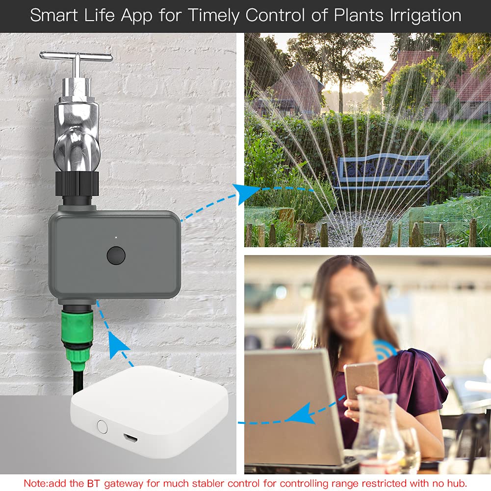 Smart Tuya App Bluetooth Acqua con Ritardo Pioggia, Irrigazione Programmabile, Modalità Auto/Manuale, Controllo vocale Google Home, Richiede BT Gateway Hub