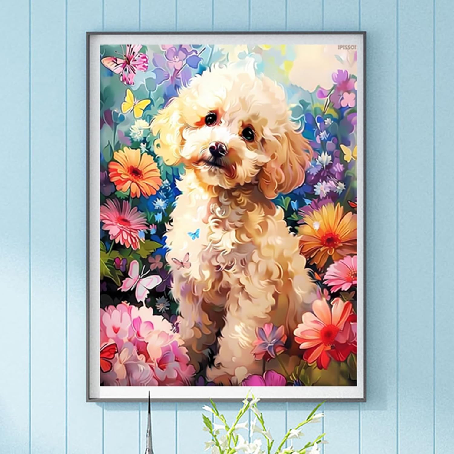 IPISSOI Diamond Painting Kits for Adults Poodle and Flowers Poodle 5D DIY Diamond Art Kits Full Drill Diamond for Gift Wall Decor and Relaxation Gem Arts 12x16 inch