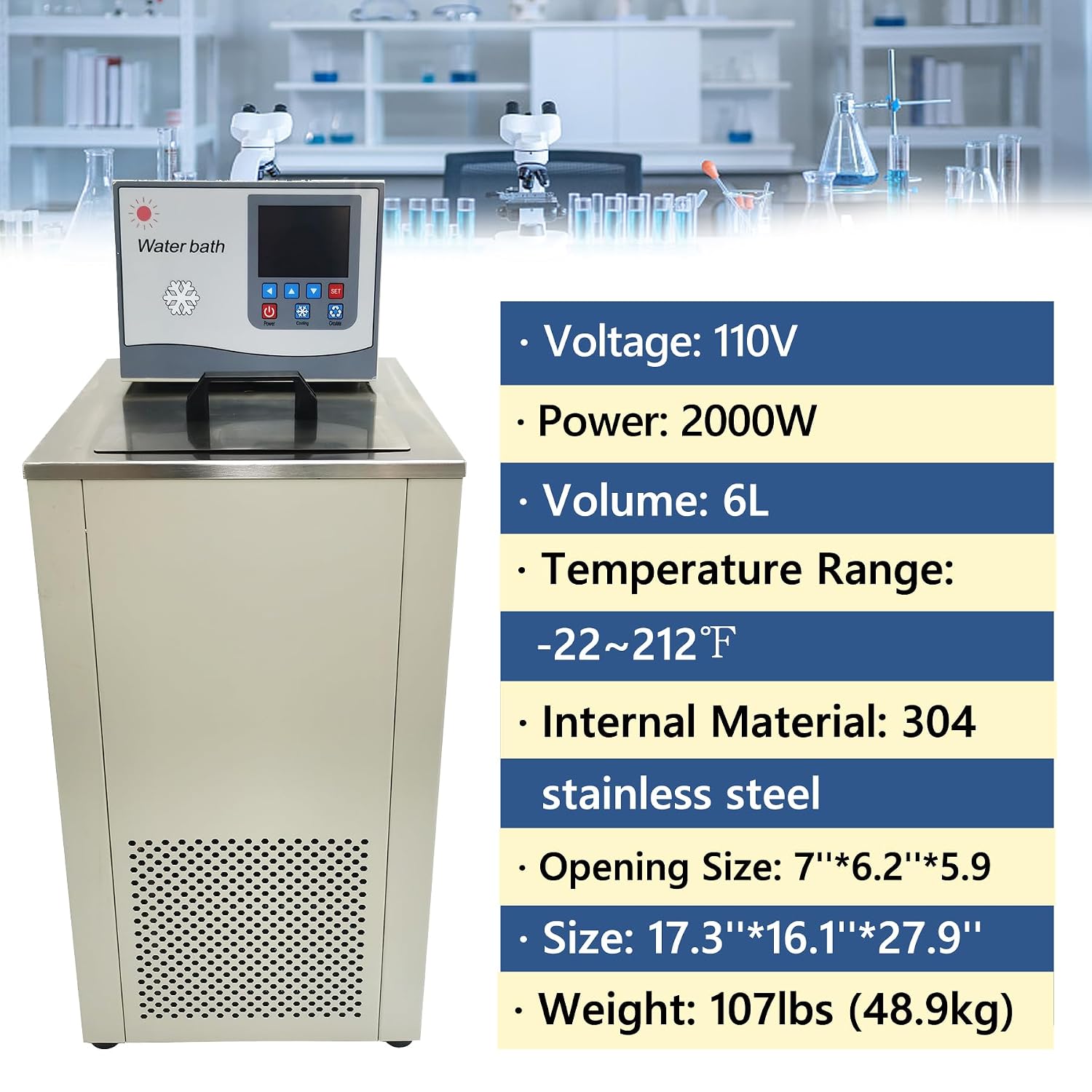 TECHTONGDA Laboratory Chiller Circulator 6L Chiller -30℃-100℃ Refrigerated Circulating Water Liquid Bath Cooling Circulator Pump Chiller Low Temperature Cooling Liquid Circulator with Transformer