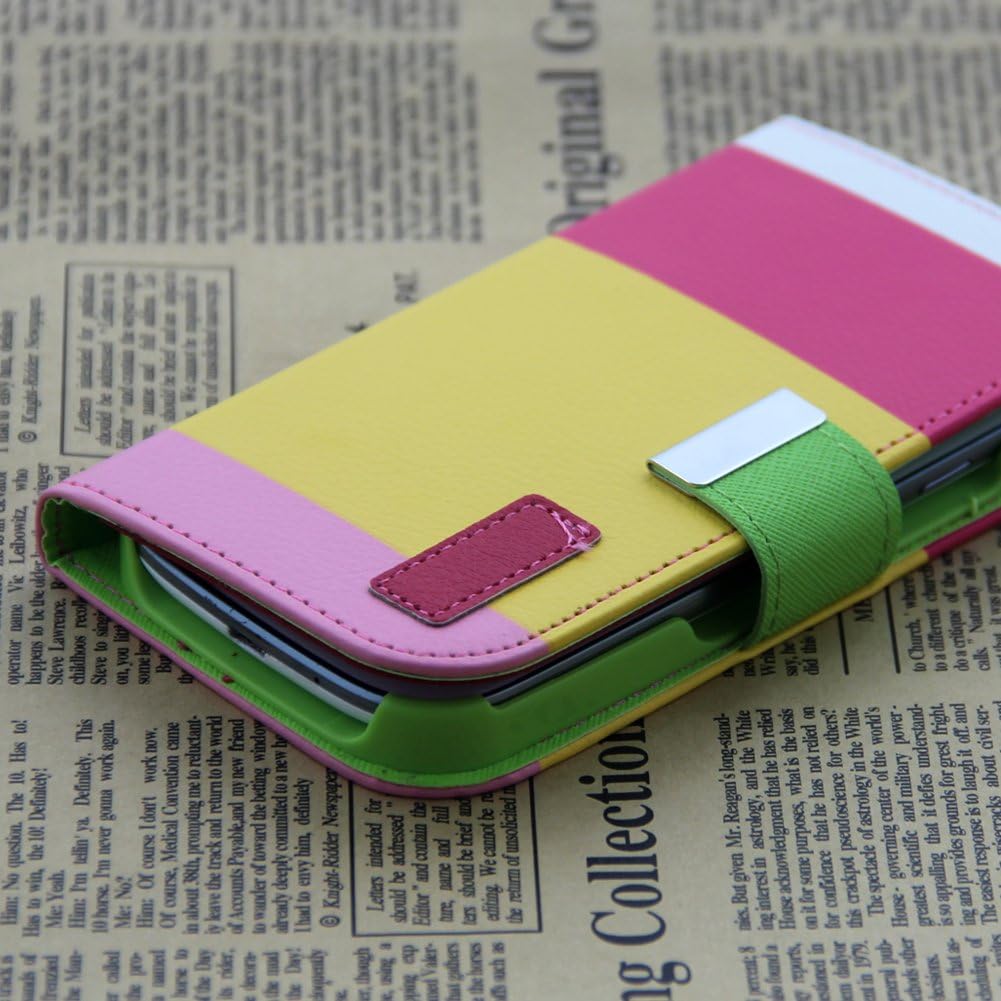 BlastCase Wallet PU Leather Case Card Holder Flip Case Cover for Samsung i9300 Galaxy S3 III - Retail Packaging - Red/Yellow/Pink