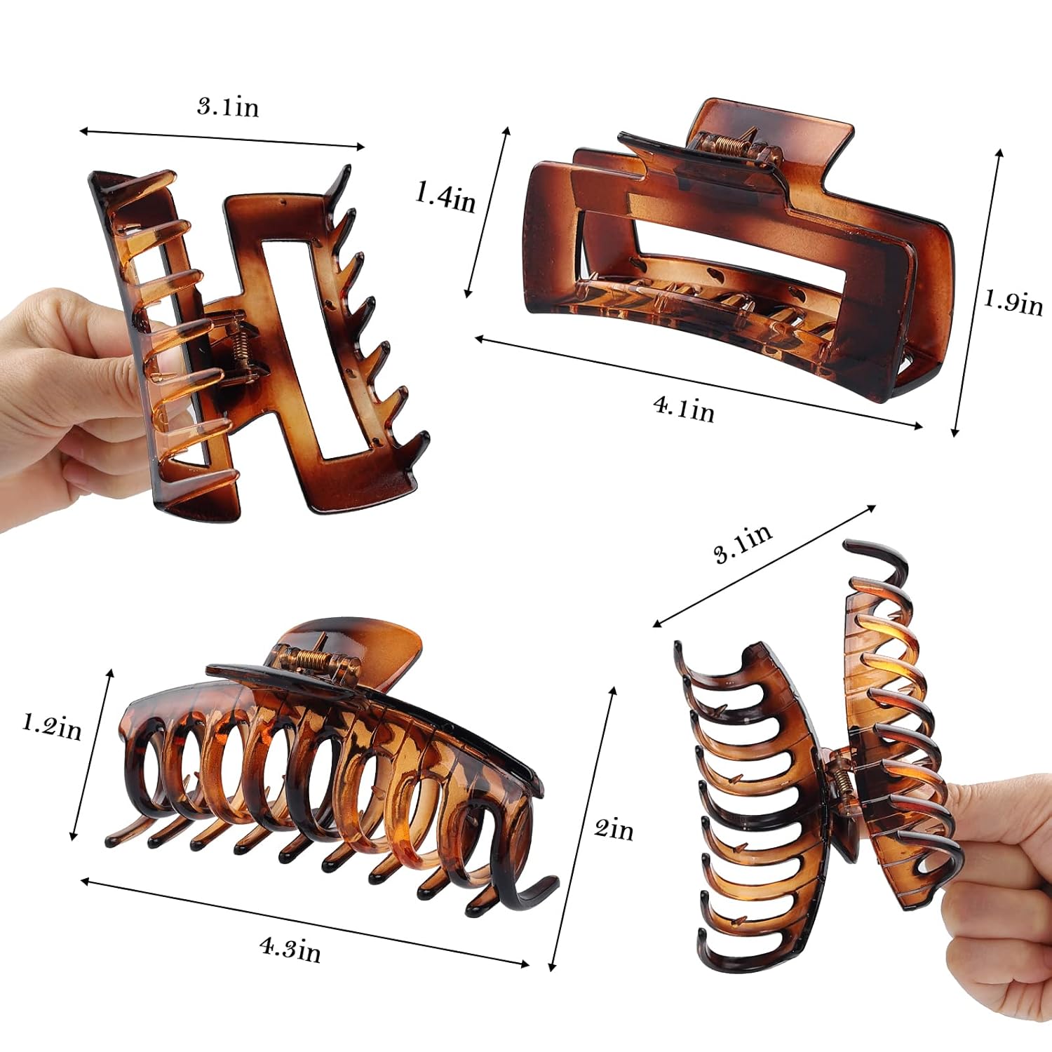 Claw Clip Hair Clip 8 Pack 4.3 Ihch Rectangular Hair Clips for Women Girls Large Hair Jaw Clips Hair Clamps : Beauty & Personal Care
