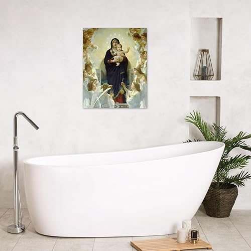 Miniatura 6 de LB Lienzo enmarcado con diseño de Virgen María, Cristo Jesús en el Cielo, Ángel Paraíso, impresiones en lienzo cristianas para sala de estar,