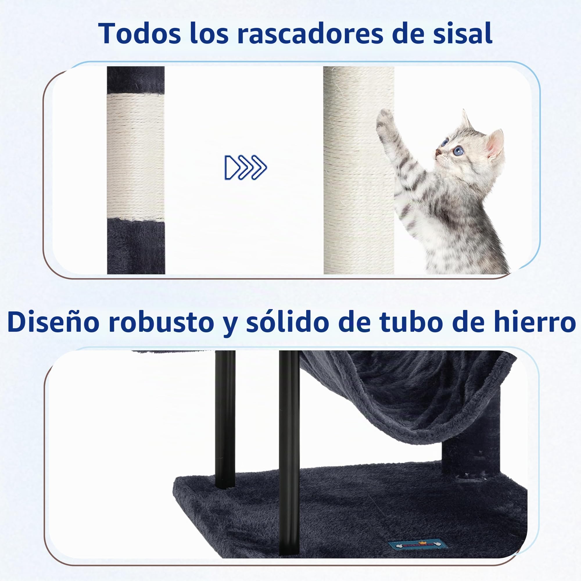 Gitelsnour Rascador para Gatos, Árbol para Gatos de Interior de 110 cm con Tubo de Acero Resistente, Hamaca, Rascadores, Gris Ahumado GCT004SG-2