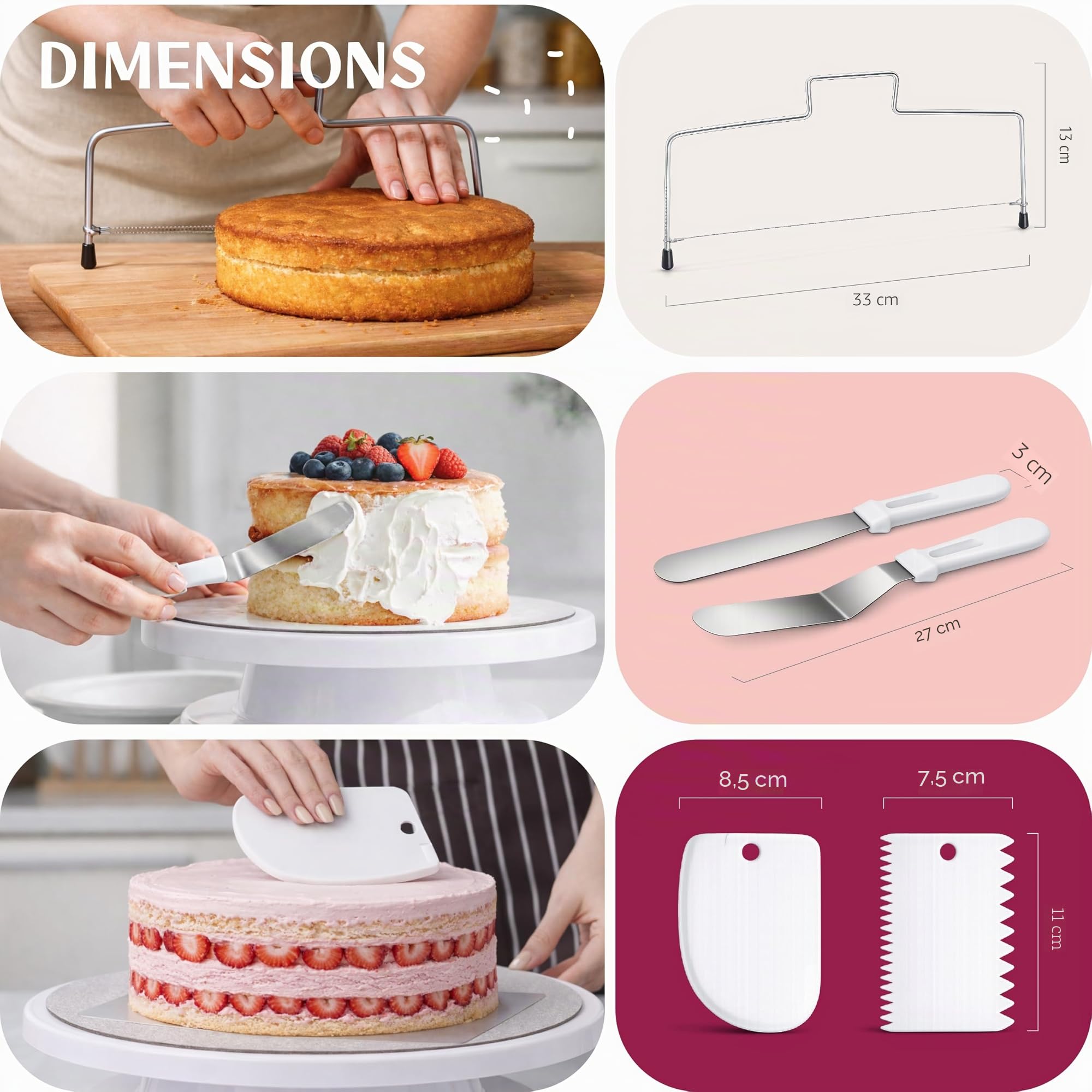 Kit pâtisserie Complet avec Plateau tournant, Coupe-gâteau, Poches à Douille et Douilles INOX - Accessoires décoration gâteau pour débutants et confirmés