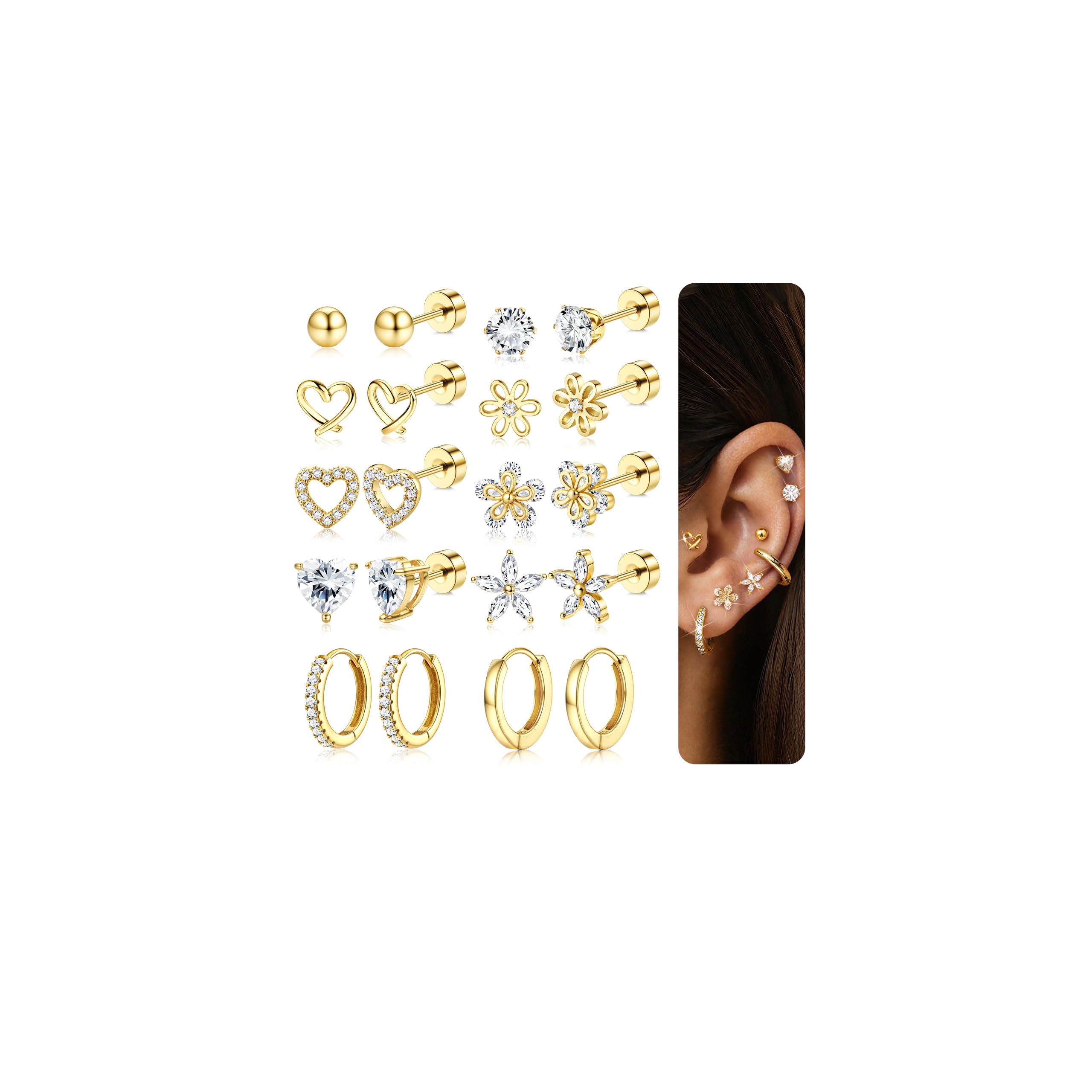 MILACOLATO Draadloze oorbellen met platte achterkant voor vrouwen Helix piercing sieraden Hypoallergeen chirurgisch staal oorstekers hoepel oorbellen Push-in neusstud Labret Conch kraakbeen Tragus