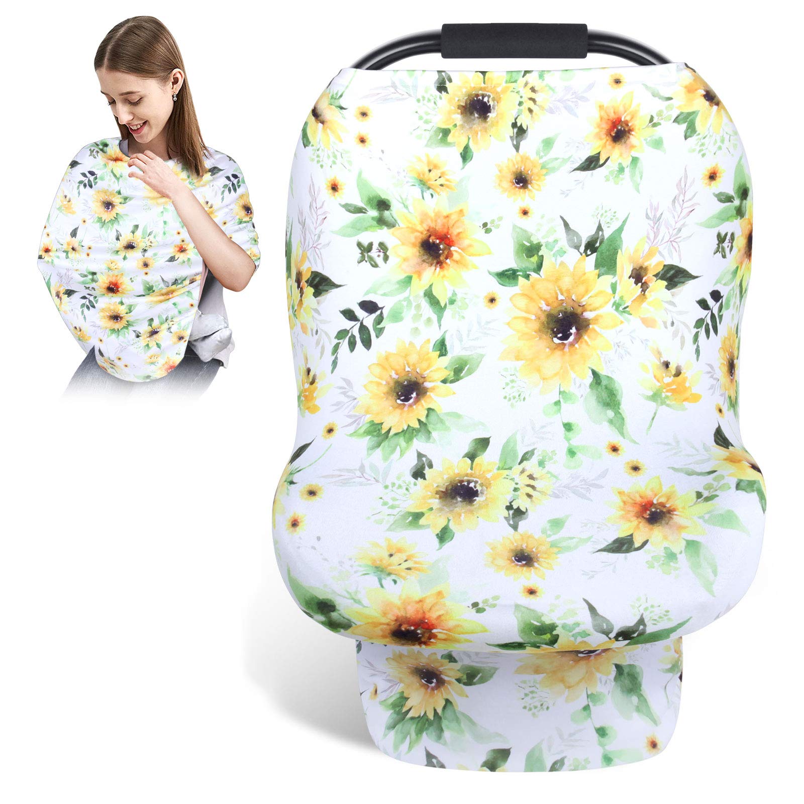 Car Seat Covers for Babies, Breathable Nursing Cover, Stretchy Infant Carseat Canopy, Multi Use Baby Breastfeeding/Carrier/Stroller/Shopping Cart/High Chair Cover, Newborn Boys Girls Shower Gift