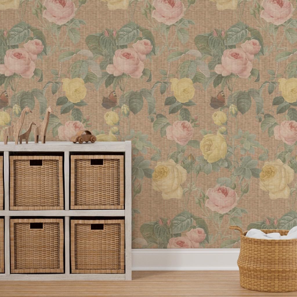 Peel & Stick Wallpaper 3ft x 2ft - Rose Floral Victorian Garden English Spring Flower Vintage Shabby Chic Custom Removable Wallpaper by Spoonflower