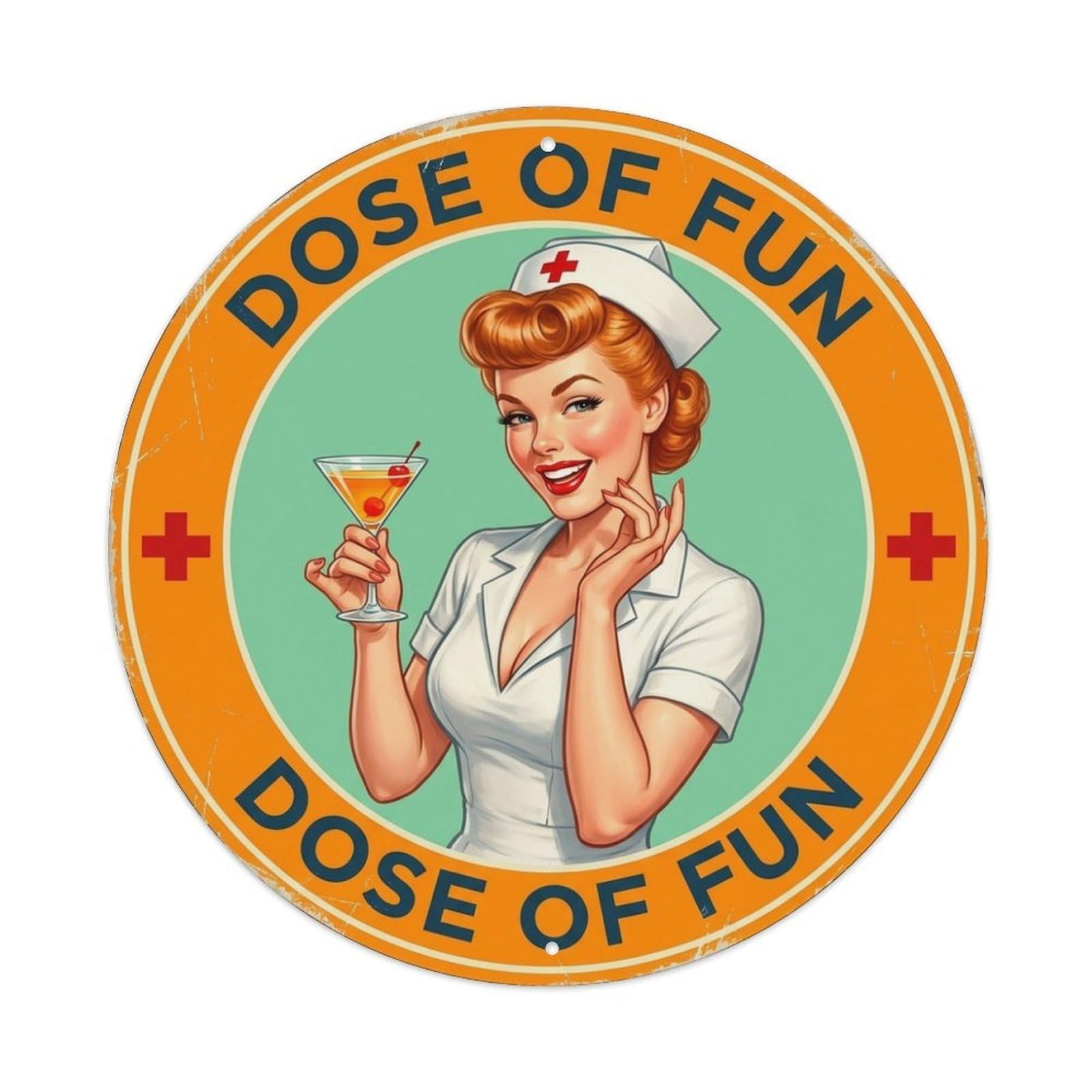 Dose Of Fun Nurse Cocktail Humor Stemmed Glass Metal Tin Sign