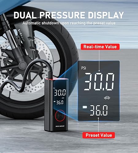 Miniatura 4 de Inflador de neumáticos, compresor de aire portátil, bomba de aire inalámbrica para neumáticos de automóvil con medidor de presión, bomba de