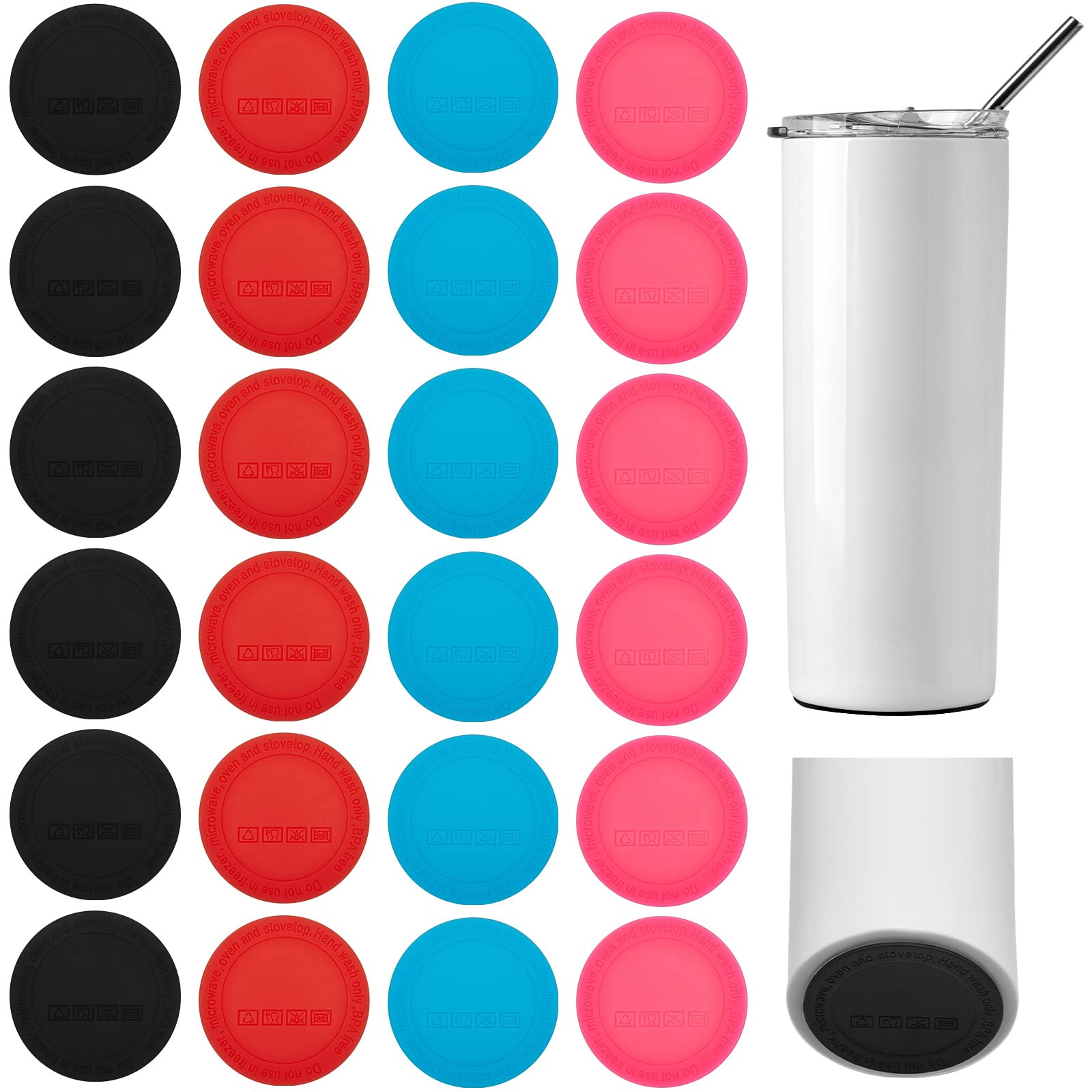 Cunhill 36 Pack Rubber Bottoms Protector for 15/20/30 oz Sublimation Self Adhesive Skinny Tumblers Bottom Protective Non Slip Silicone Drink Coasters