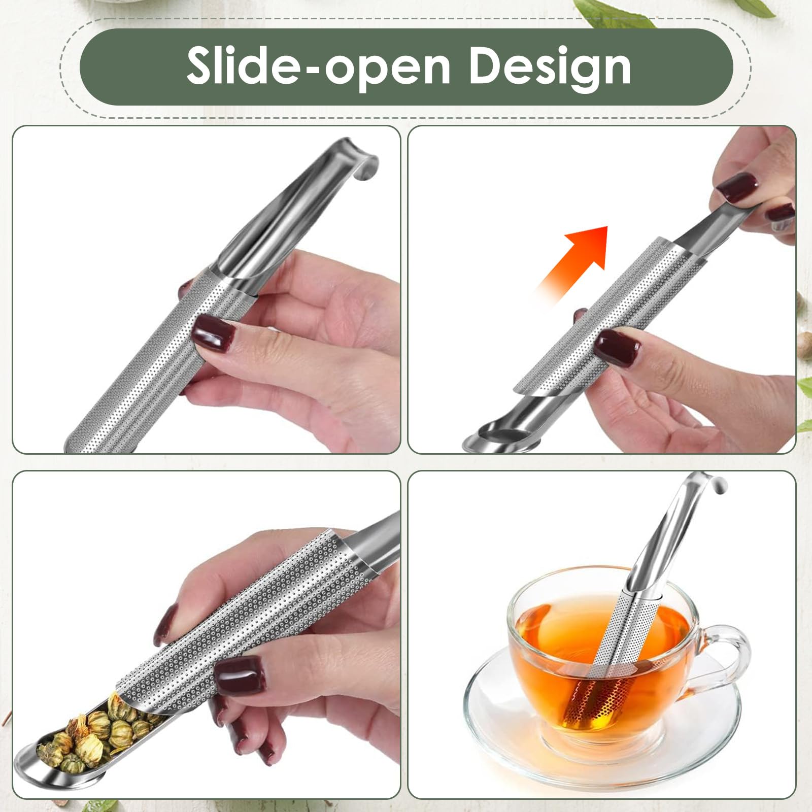 BendJoy® Tea Strainer Stainless Steel with Storage Holder, Pipe-Shaped Tea Infuser, Tea Filter with Hanging Hook for Loose Tea, Coffee, Spice, and Herbs 2