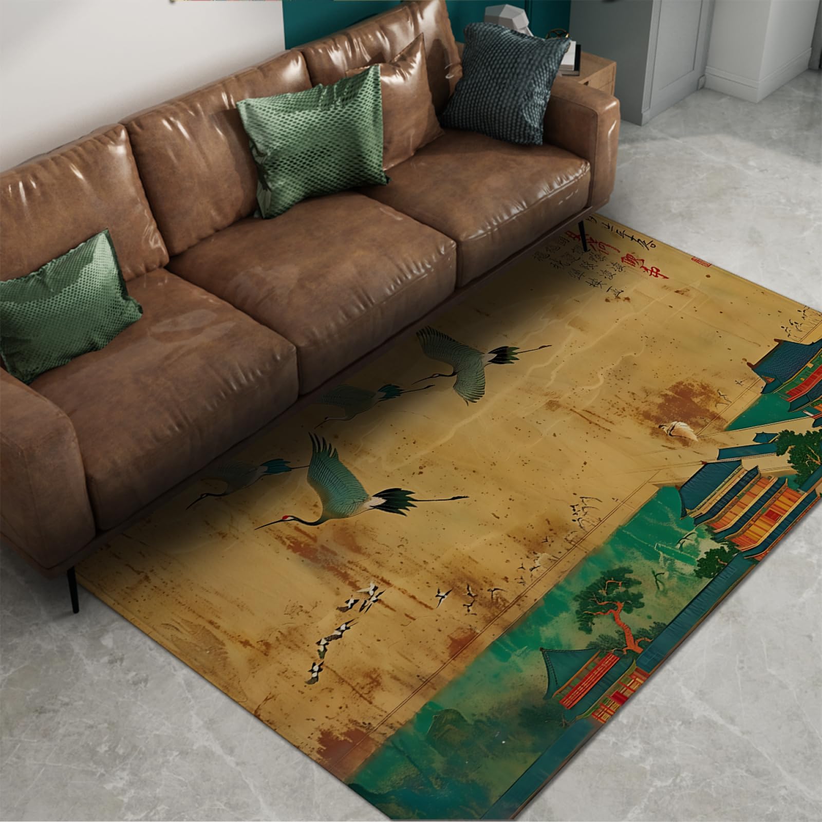 Tapis art oriental rétro lavable 120x150 chambre poils ras