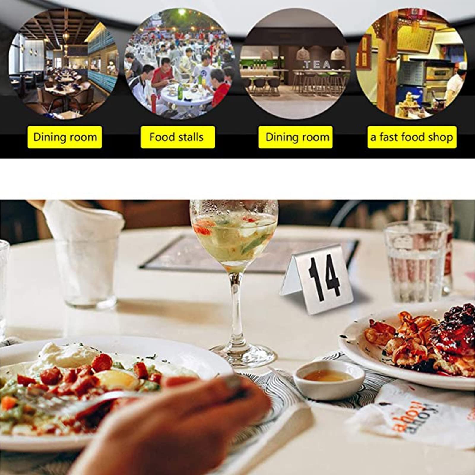 Hochzeitstischnummern, Edelstahl-Nummernzelt-Tischnummer, Tischnummernschild Arbeitsplatte Digital Mahlzeit Nummernschild Esstisch, für Restaurants Cafés Bars ( Color : White , Size : 1 to 100 pieces