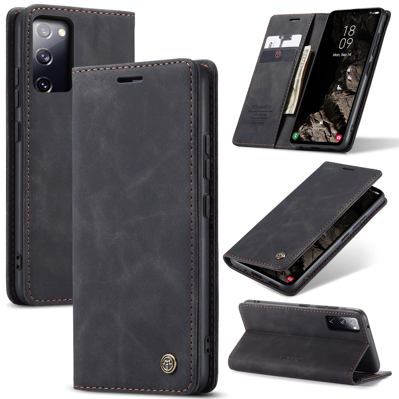 Azororo Cover per Samsung Galaxy S20 FE 5G, Premium PU Pelle Custodia, Magnetica Carta Fessura Portafoglio Case, Flip Cavalletto Custodia per Samsung Galaxy S20 FE - Nero