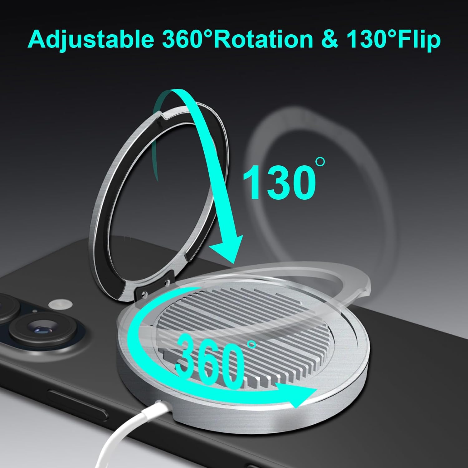 2 PCS Phone Ring Grip with Wireless Charger Protective Cover 2 in 1 Aluminum Alloy 360° Adjustable Phone Holder for Phone Accessories