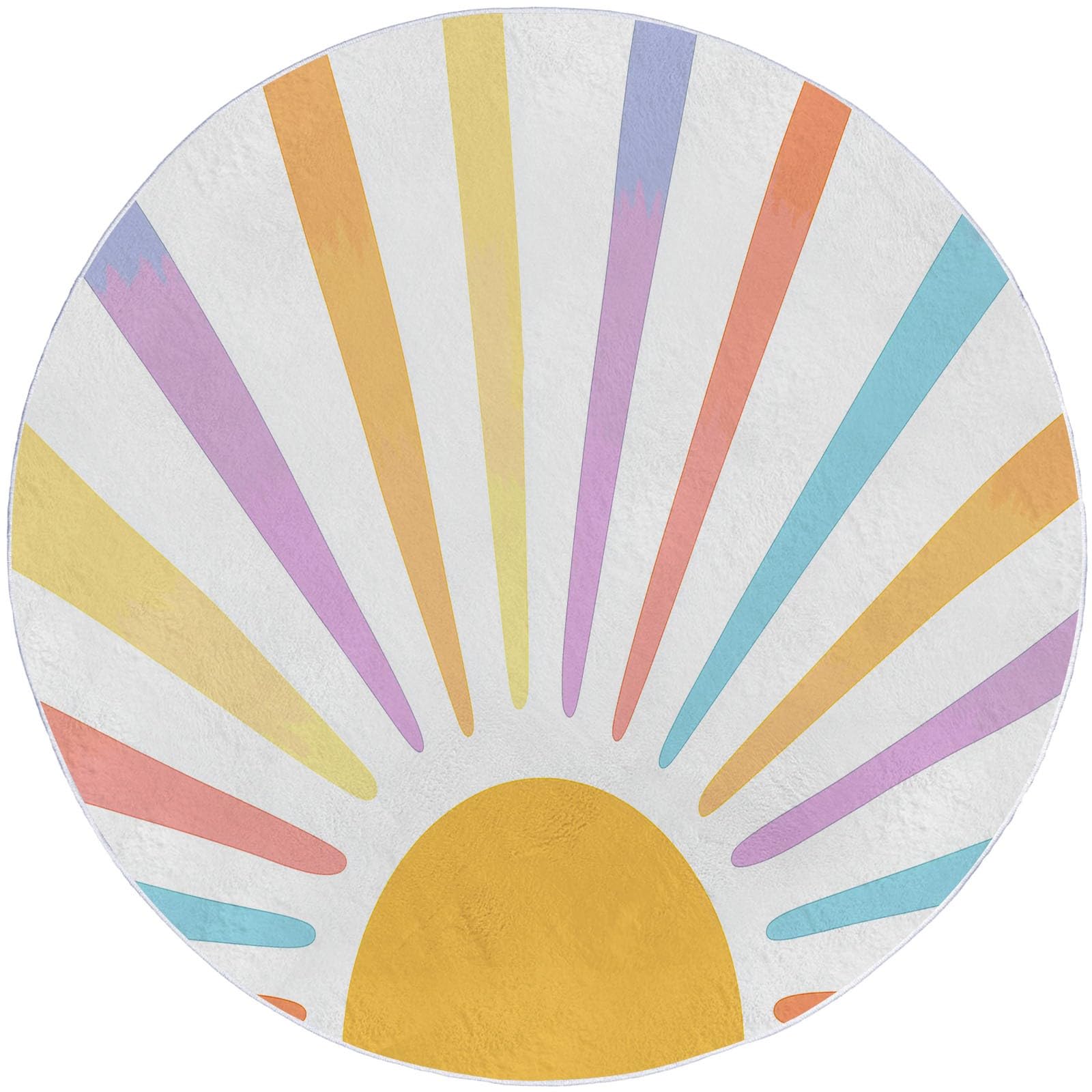 Generisch Mehrfarbig Teppich Rund Waschbare rutschfest Teppiche, Boho Stil Sonnenstrahlen Bedruckter Kurzflor Teppich - Langlebig und Pflegeleicht Ø 160 cm für Wohnzimmer Schlafzimmer Kinderzimmer