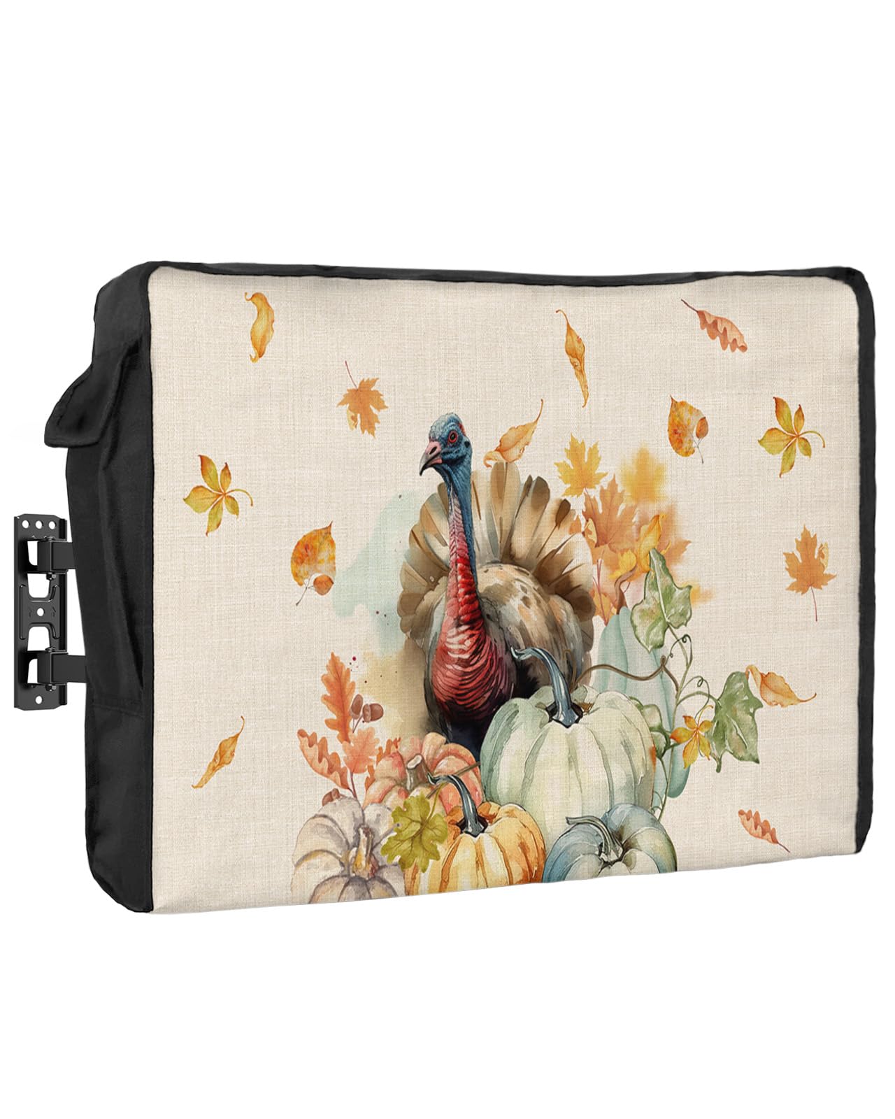 Outdoor TV Cover Waterproof and Weatherproof, Thanksgiving Watercolor Turkey Pumpkin Maple Leaves Outside TV Cover for 52 to 55 inch LCD LED, Shield TV Display Screen Protector