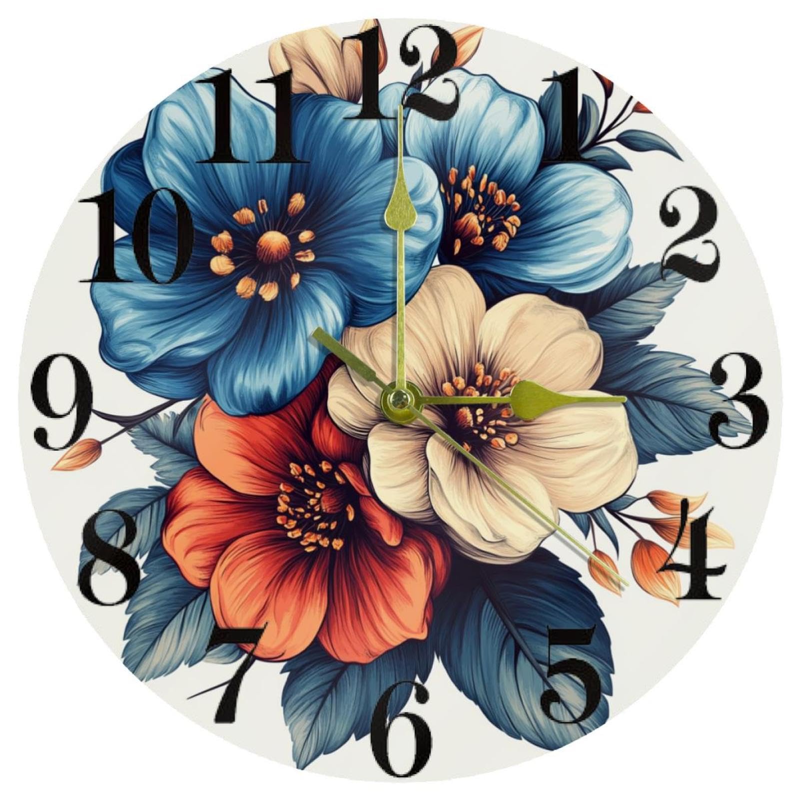 Horloge murale en forme de bouquet d'hibiscus tropical ronde