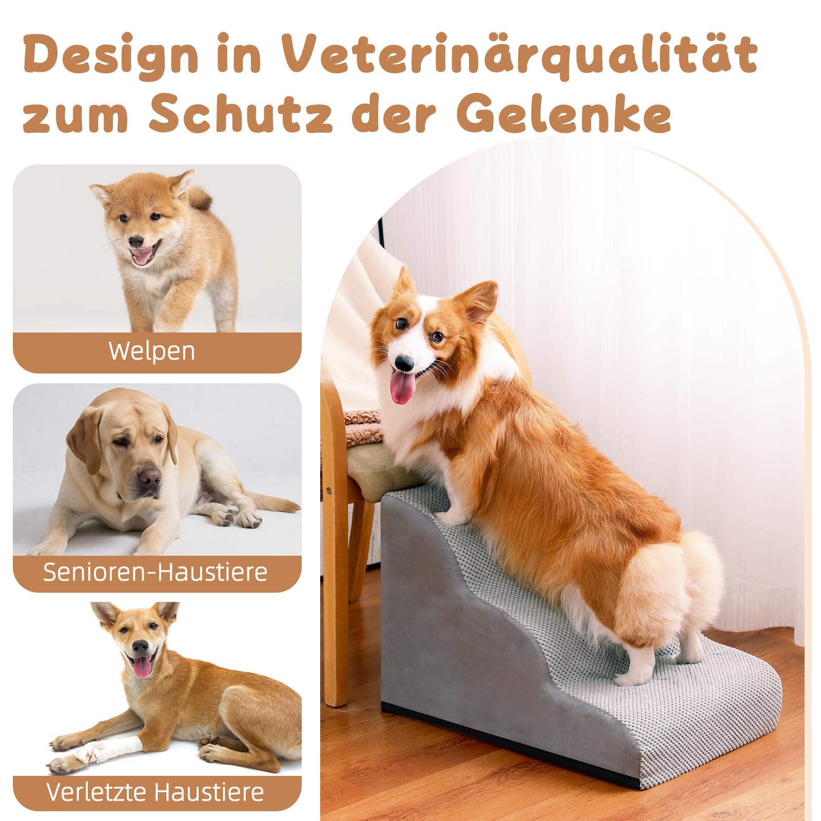 Hundetreppe 3 Stufen 40x50x40cm für Hunde & Katzen bis 18 kg