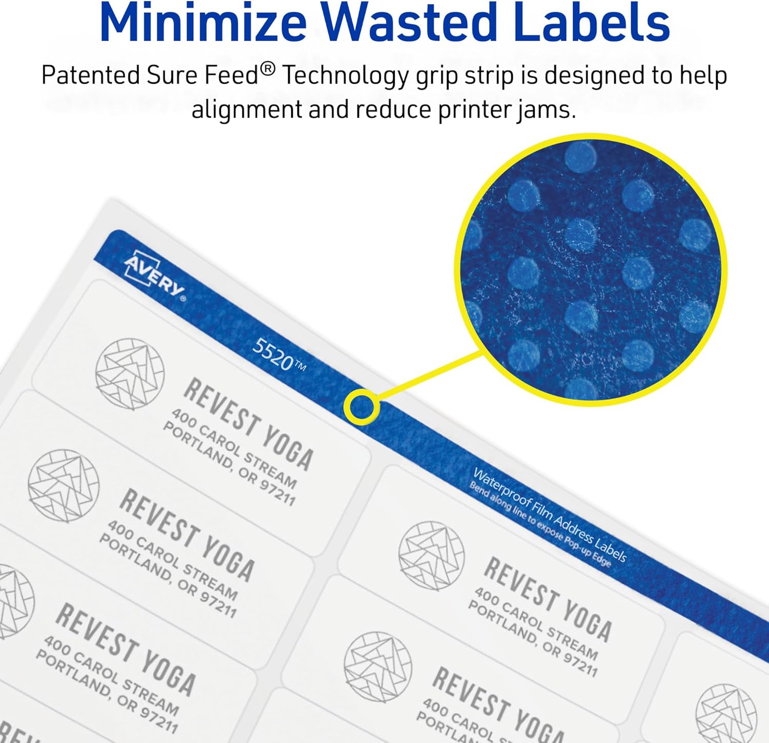 Avery Durable Waterproof Address Labels with Sure Feed Technology, 1" x 2-5/8", White, Laser & Pigment-Inkjet Compatible, 1,500 Blank Labels Total, Great for Mailing, Branding, and More (5520)