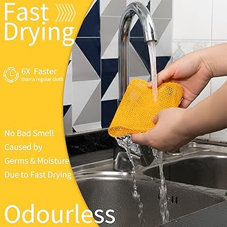 12Pcs Dish Wash Net,Innovative Mesh Cloth,Ultra Durable Non-Scratch Dish Rags for Washing Dishes,100% Odor Free/Quick Dry,Perfect Scrubber,Dish Sponges for Washing Dishes Yellow/Pink/Gray