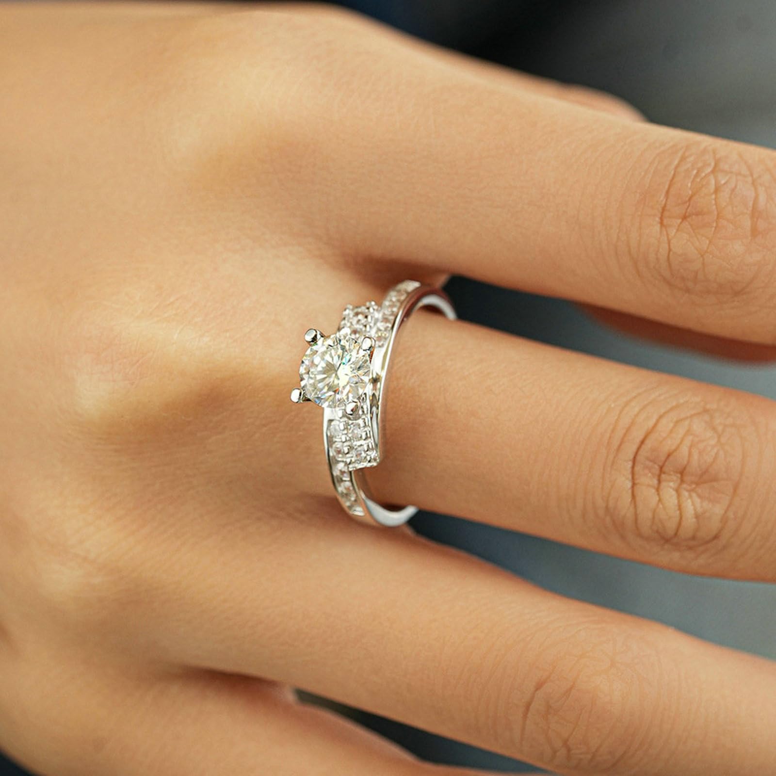 Moissanite pierścionek zaręczynowy, białe złoto, 0,5 ct, pierścionek zaręczynowy, prawdziwe złoto, elegancki pierścionek dla kobiet