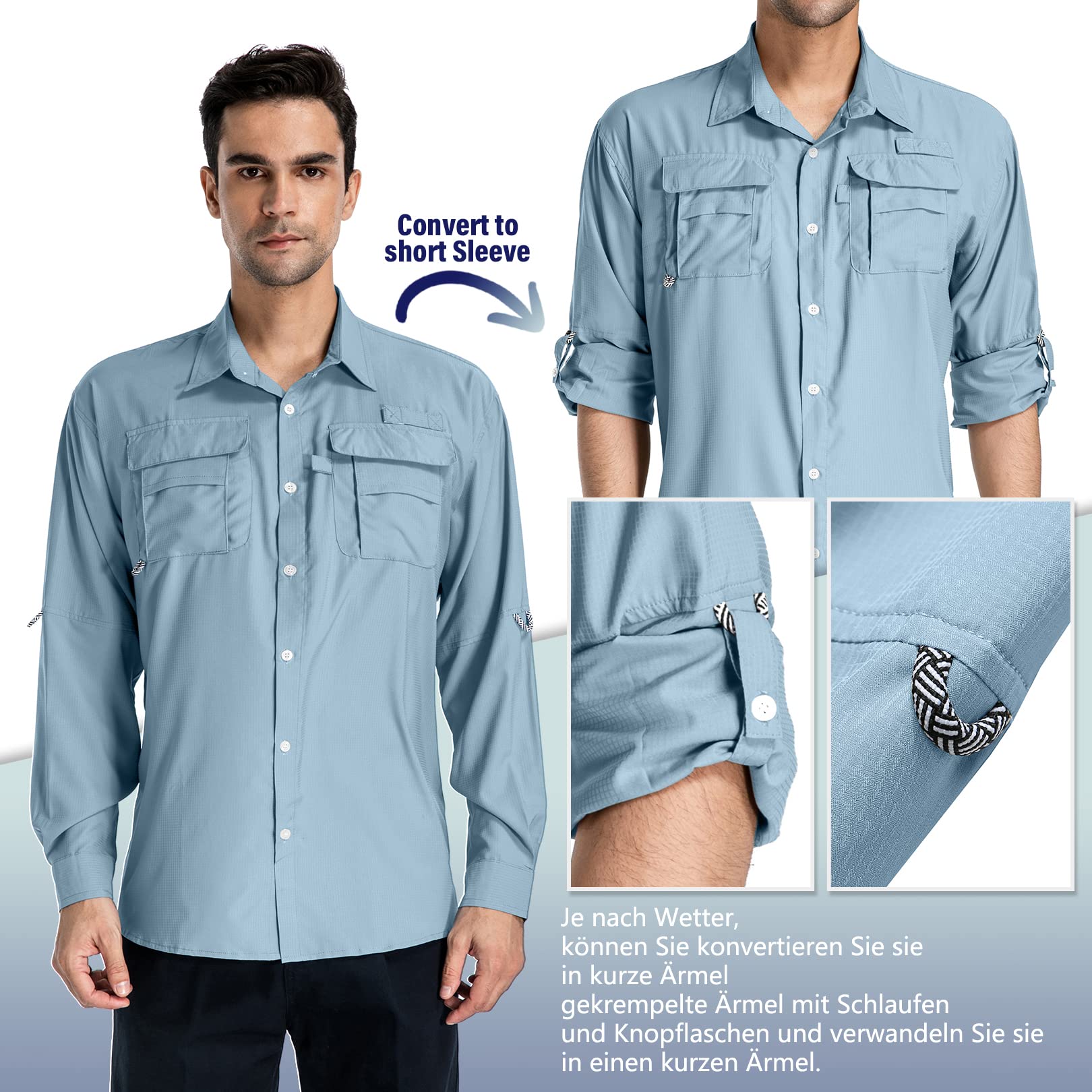 yeyity Chemise d'Extérieur à Manches Longues pour Homme UPF50+ Protection UV Safari Respirante et Fonctionnelle à Séchage Rapide pour Randonnée, Pêche, Trekking